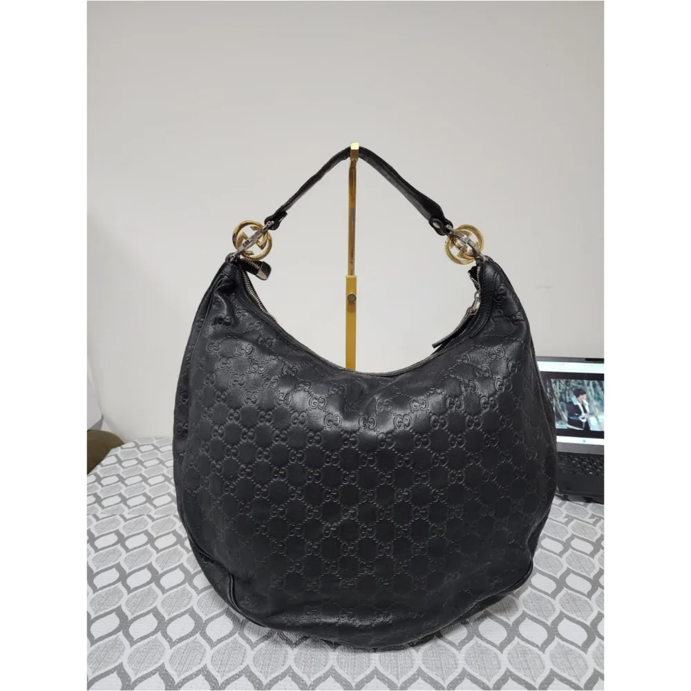 GUCCI Guccissima Leather Twins Large Hobo Bag Black